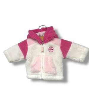 Baby Gap Infant Jacket Pink White Sherpa Fleece Sz 0-3 month Coat Lined Zip Y2K